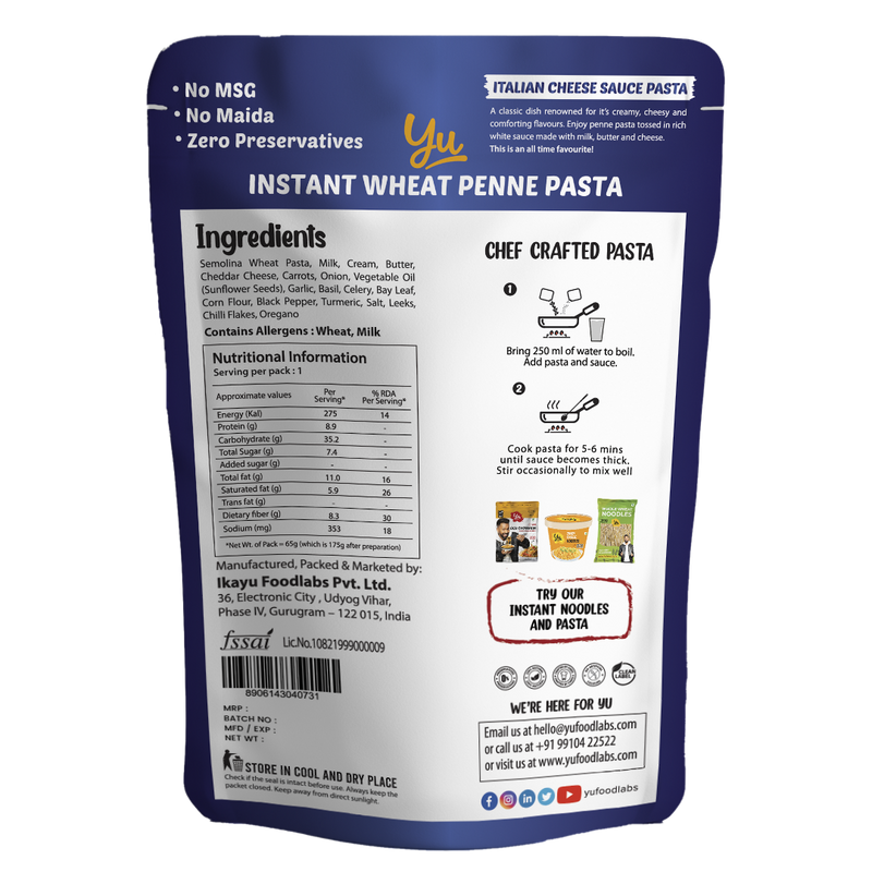 Italian Pasta Pack of 4 - Cheese Sauce Penne Pasta