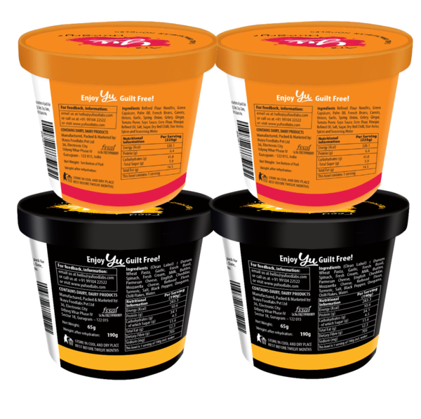 Noodles & Pasta Combo Pack of 4 - 2 Chilli Manchurian Noodles, 2 Three Cheese Pasta