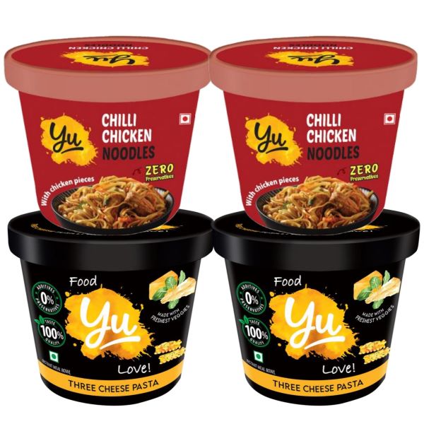 Noodles & Pasta Combo Pack of 4 - 2 Chilli Chicken Noodles, 2 Three Cheese Pasta