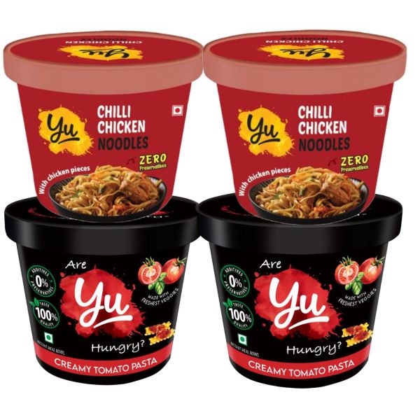 Noodles & Pasta Combo Pack of 4 - 2 Chilli Chicken Noodles, 2 Creamy Tomato Pasta